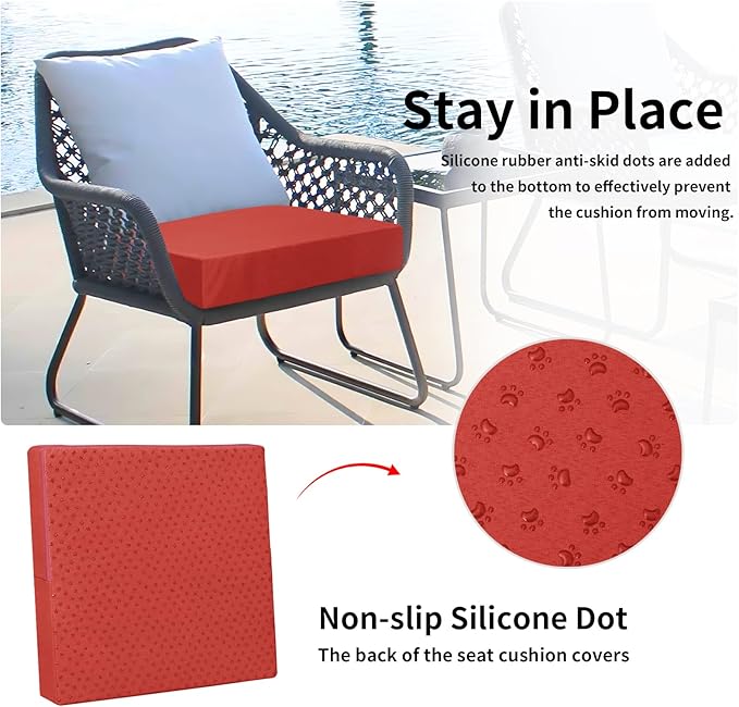 Easy-Going Waterproof Patio Cushion Covers 27x25x5 inch 4 Pack Replacement Non-Slip Outdoor Seat Cushion Slipcover with Zipper. Terra Red