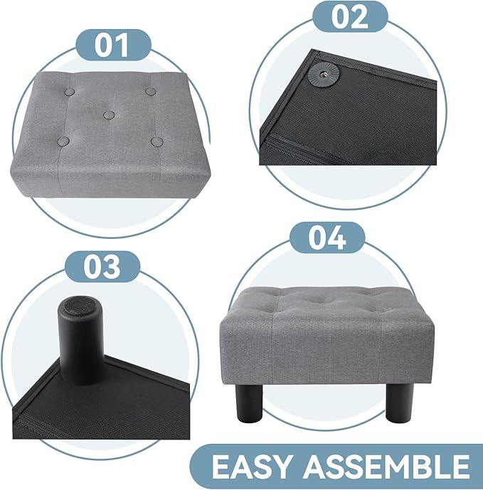 Poofzy Small Foot Stool Ottoman, Linen Ottoman Foot Rest with Legs, Rectangle Foot Rest for Couch, Footstools and Ottomans Small for Living Room and Entryway (Light Gray)