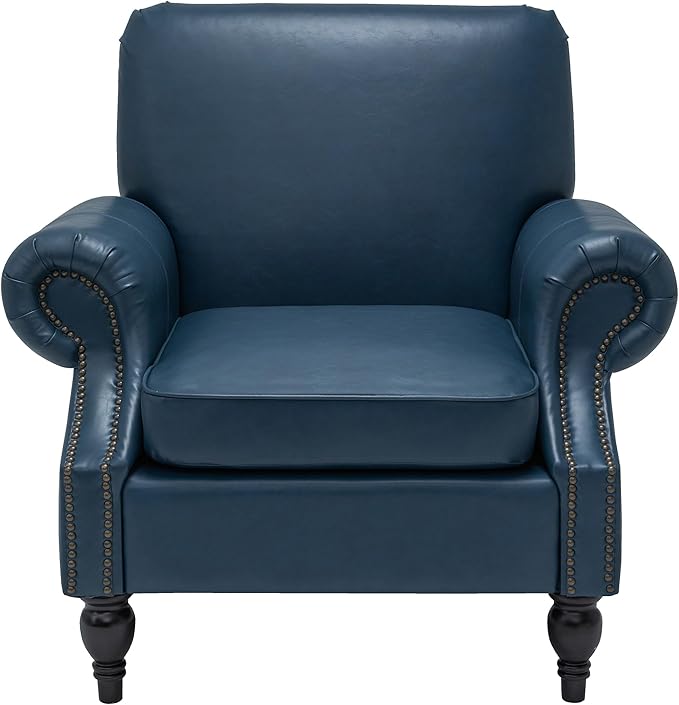 Accent Chair,22.4" Seat Depth Armchair with Roll Arms,36.6W*34.3D*34.6H Living Room Chair,Wood Legs,Set of 2,Faux Leather in Navy