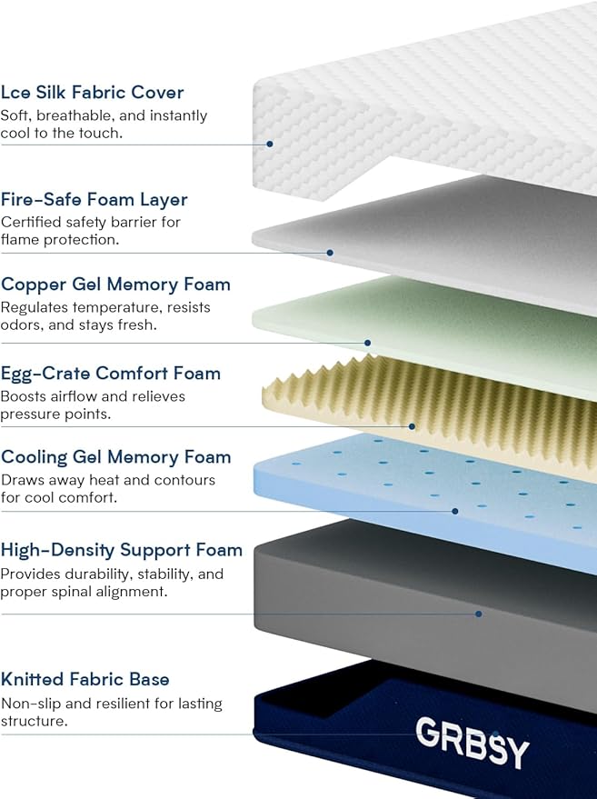 California King Mattress Firm, 12 Inch Cooling Gel Memory Foam Mattress, Back Pain Relief, Cooling Ice Silk Cover, Bed Mattress in Box, CertiPUR-US Certified