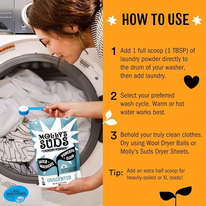Molly's Suds Original Laundry Detergent Powder | Clean Laundry Detergent Powder for Sensitive Skin | Simple, Effective Ingredients, Stain Fighting | 240 Loads (Citrus Grove)