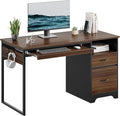 Bestier 48” Computer Desk with Drawers, Office Desk with Storage, Industrial Wood Writing Desk with File Drawer, Keyboard Tray & 2 Hooks for Home Office & Studio, Cherry
