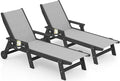 SERWALL Textilene Patio Chaise Lounge Chair Set of 2, 5 Positions Outdoor Lounger with Rolling Wheels for Pool, Deck, Black