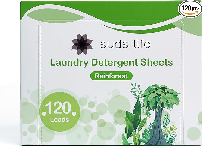 Suds Life Laundry Detergent Sheets (60 Sheets) Ocean Breeze, Lavender, Rainforest - Portable, Concentrated Laundry Detergent (Up to120 Loads) (Rainforest)