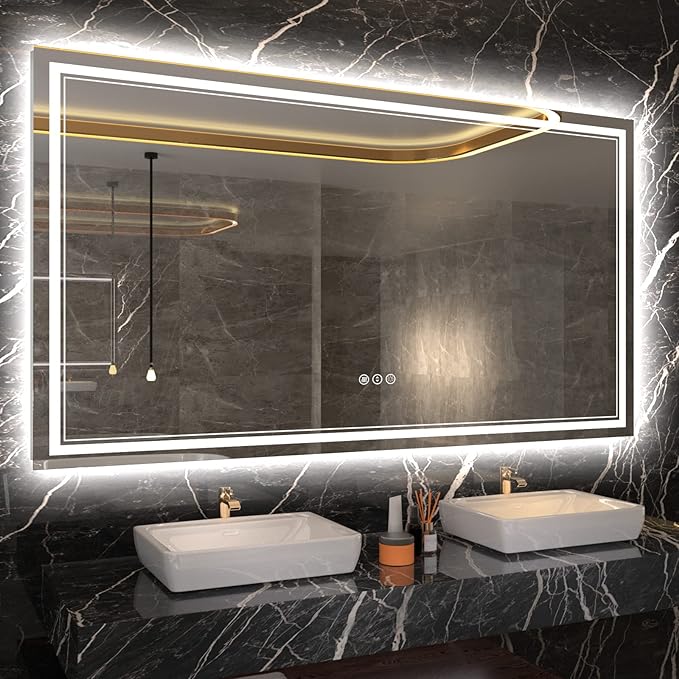 60x36 Inch RGB LED Mirror for Bathroom, RGB Backlit and Front Lighted Bathroom Mirror, Large Dimmable Vanity Mirror with Lights,Anti-Fog, Memory,ETL Listed, Wall Mounted