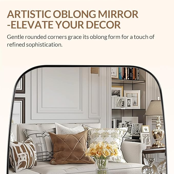 ANDY STAR 30x36 Chrome Bathroom Mirror, Oblong Silver Mirror with Stainless Steel Metal Frame, Oval Vanity Mirror for Over Sink, Modern Anti Rust Wall Mounted