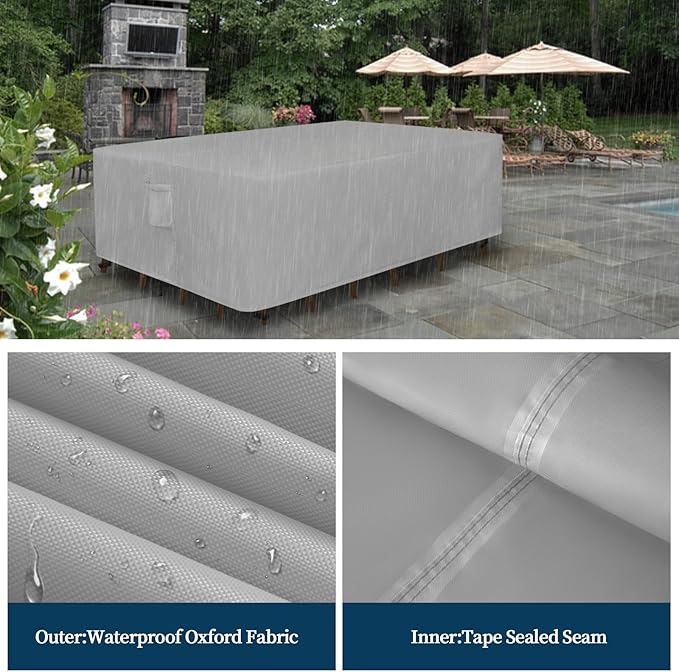 Easy-Going Rectangle Patio Furniture Cover Waterproof Outdoor Dining Table and Chair Cover Anti-UV Outside Sectional Sofa Set Covers (111"L x 74"W x 28"H, Grey)