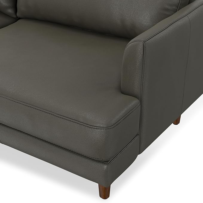 SIMPLIHOME Livingston 90-inch Wide Sofa in Coal Top Grain Genuine Leather, Handcrafted Mid-Century Modern Couch for Living Room, Large 3-Seater with Feather-Wrapped Cushions and Solid Wood Frame