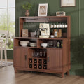 Fluted Buffet Cabinet with Storage, Modern Coffee Bar Cabinet with Outlet, Wine Rack, Cup Holder, Multi-Functional Accent Liquor Cabinet for Living Room, Entryway, Kitchen, Walnut