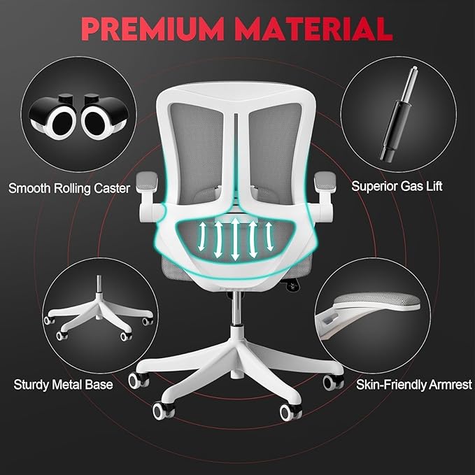 Ergonomic Office Chair - 400LB Comfy Desk Chairs with Adjustable Headrest and Lumbar Back Support, Mesh Computer Chairs with Wheels and Arms for Home Office, Study, Bedroom and Dorm (03grey)