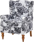 ZMAD Accent Chair, Upholstered High Back Floral Armchair Wood Legs, Comfy Wingback Reading Single Sofa Chair,Plus a Solid Wood Coffee Table for Small Spaces, Living Room, Bedroom (Antique White+Gray)