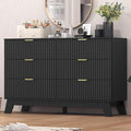 Fluted Dresser for Bedroom,6 Drawer Dresser for Closet,Storage Cabinet and Chest of Drawers with Gold Handle,TV Stand,Storage Organizer for Living Room,Hallway,Entryway,Black