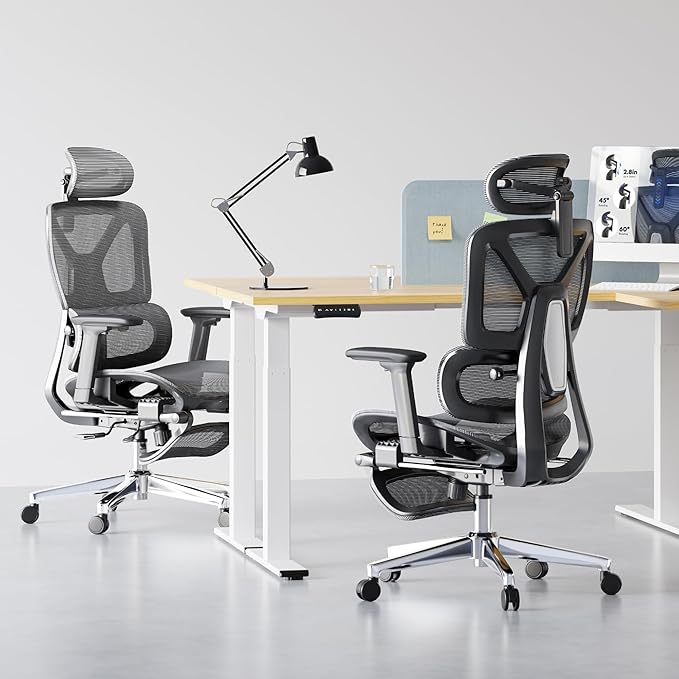FLEXISPOT ErgoX Premium Ergonomic Office Chair with Footrest- Adjustable 3D Armrests, Dynamic Lumbar Support, Recline & Tilt Function, Mesh Seat, for Home & Office Use,Dark Grey