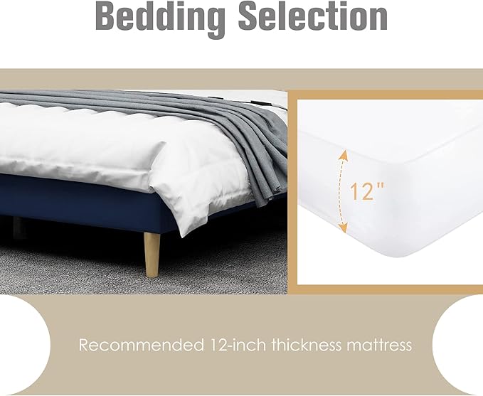 AGARTT Upholstered Platform Bed Frame Full Size with Headboard and Footboard/Wooden Slats Support/No Box Spring Needed/Easy Assembly,Blue Velvet