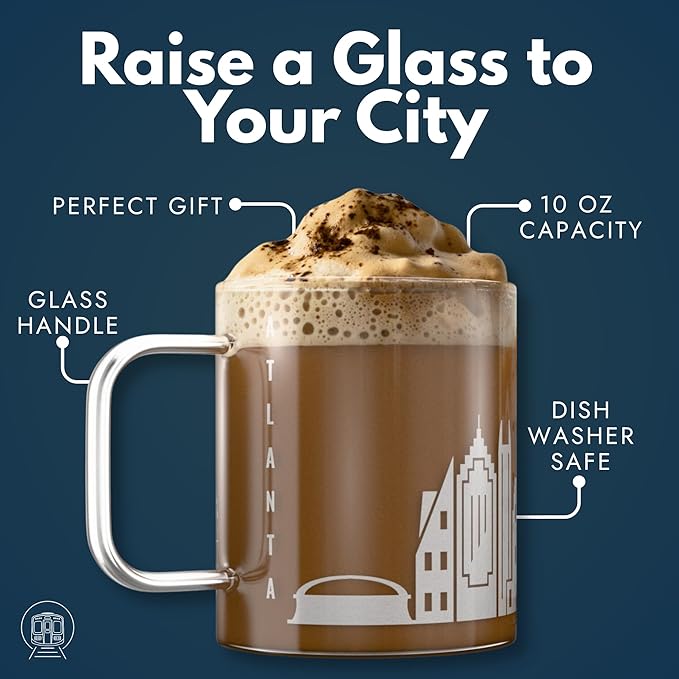 Greenline Goods – Atlanta, GA Skyline Glass Coffee Mugs (Set of 2), 15 oz – Etched Wrap Design