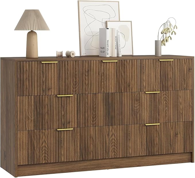 7 Drawers Dresser for Bedroom，55" Wide Fluted Dresser with Deep Drawers, Modern Chest of Drawers, Mid Century Wood TV Stand Storage Organizer for Closet, Living Room, Hallway, Natural
