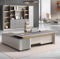94IN Executive Office Desk - Large Office Desk L Shaped Computer Desk with 2 Drawers & Grille Design | Thickened Countertop & Large Capacity Side Cabinet Storage & Metal Cabinet Handle