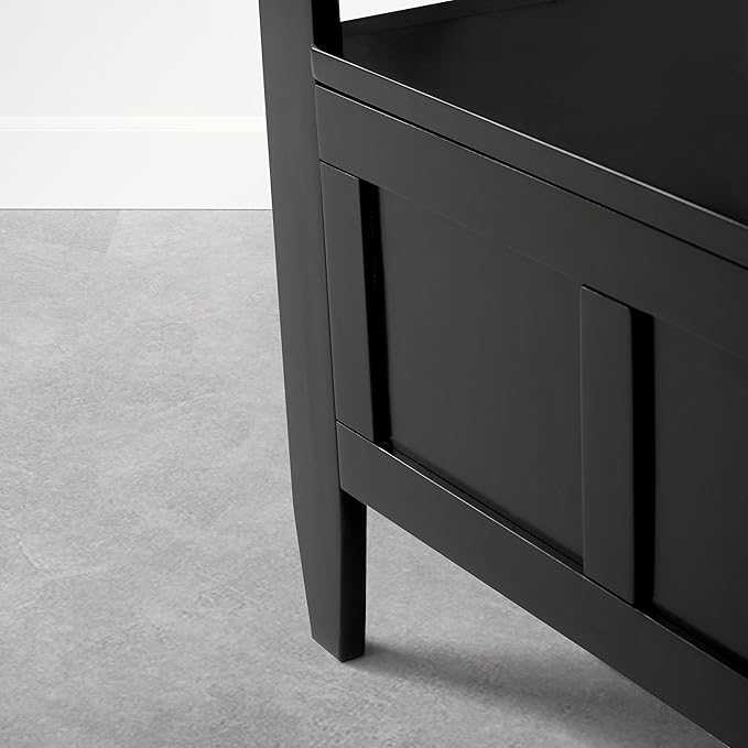 SIMPLIHOME Brooklyn Entryway Storage Bench - 48 inch Wide Solid Wood Hallway Bench in Deep Black, Transitional Foyer Bench for Entry or Mudroom with Lift-Up Lid, Spacious Storage and Durable Finish