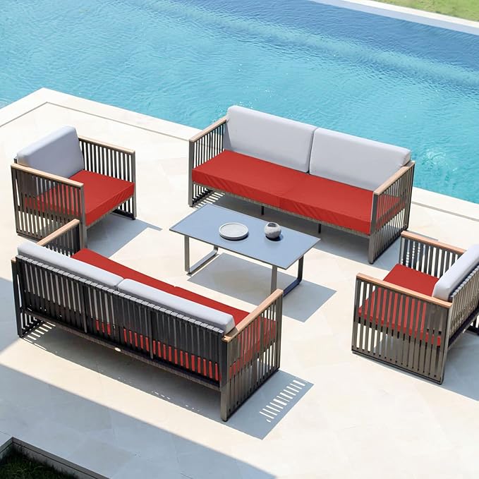 Easy-Going Waterproof Patio Cushion Covers 24x24x4 inch 2 Pack Replacement Non-Slip Outdoor Seat Cushion Slipcover with Zipper. Terra Red