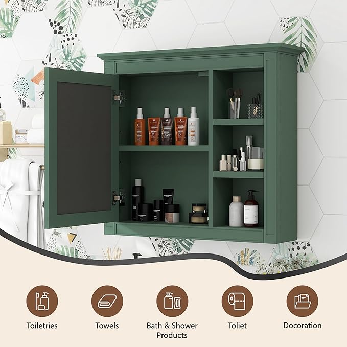Bathroom Wall Cabinet with Mirror, 30'' x 28'' Medicine Cabinet with Mirror Door and Adjustable Shelves, Over Toilet Storage Cabinet, Wall-Mounted Bathroom Mirrors for Over Sink with Storage