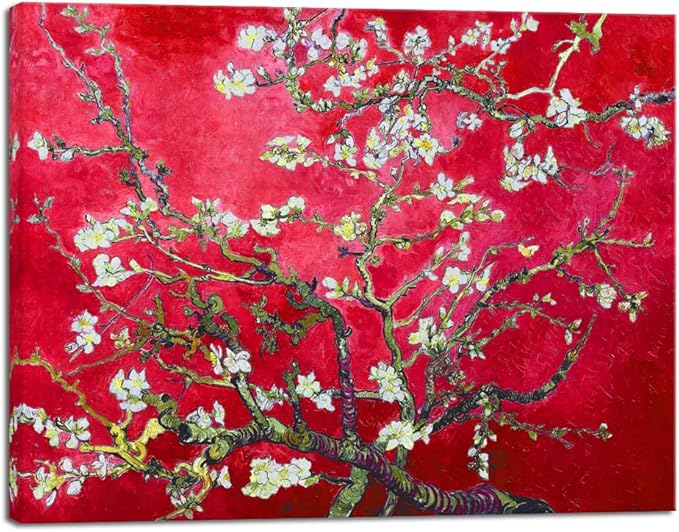 Wieco Art Red Almond Blossom Tree Vincent Van Gogh Paintings Reproduction Canvas Prints Wall Art for Home Decor and Wall Decor Classical Flowers Pictures Artwork