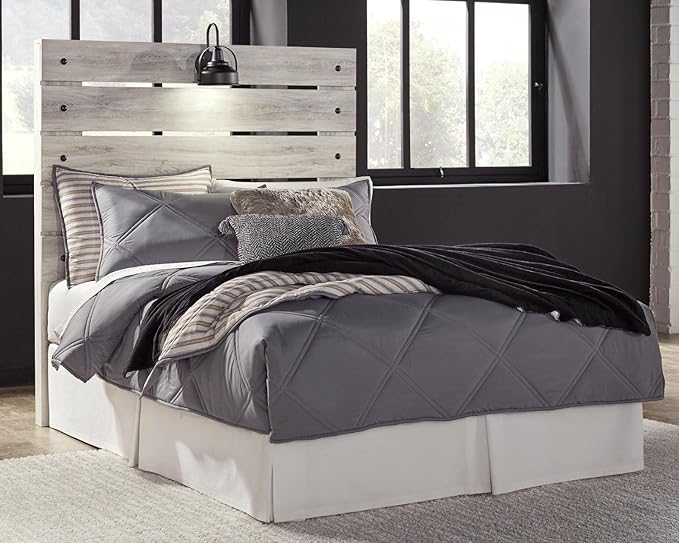 Signature Design by Ashley Cambeck Farmhouse Panel Headboard ONLY with USB Charging Stations, Full, Whitewash