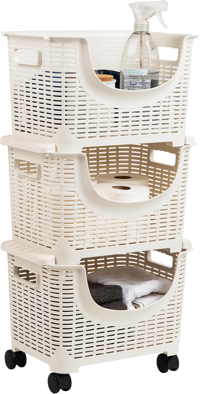 Mind Reader Plastic Storage Cart, Kitchen Storage, Rolling, Toy Storage, Laundry, Kitchen, 14.75" L x 11" W x 28.25" H, Ivory