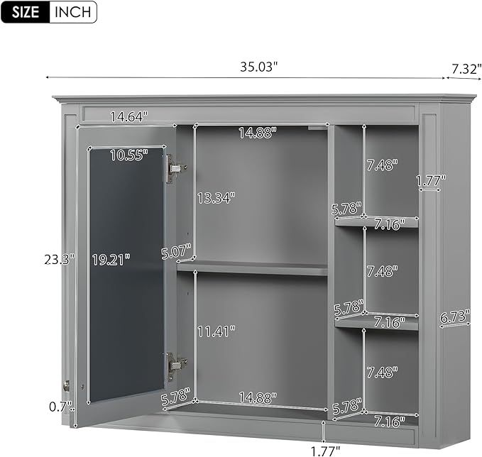 Bathroom Wall Cabinet with Mirror, 35'' x 27.5'' Medicine Cabinet with Mirror Door and Adjustable Shelves, Over Toilet Storage Cabinet, Wall-Mounted Bathroom Mirrors for Over Sink with Storage
