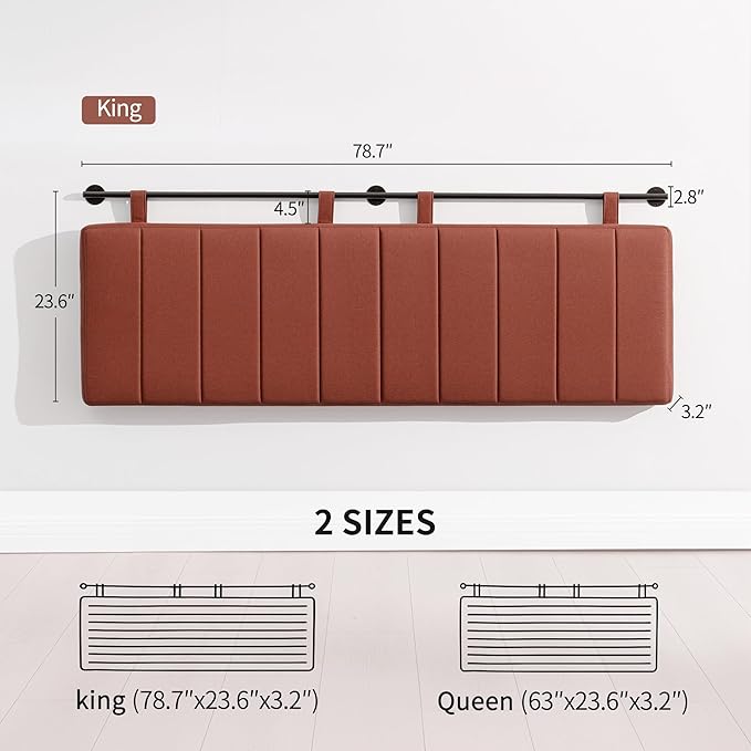UEV King Headboard Only, Wall Mounted Hanging Upholstered Bed Head Board, Modern Vertical Channel Design of Fine Linen, Elegant Orange Fluted Headboard for Bedroom (Orange, King Size)