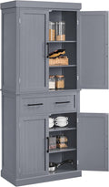 Yaheetech Kitchen Pantry Storage Cabinet with Drawer, 72.5" H Cupboard Pantry Cabinets with Adjustable Shelves and Barn Doors for Dining Room/Living Room, Dark Gray
