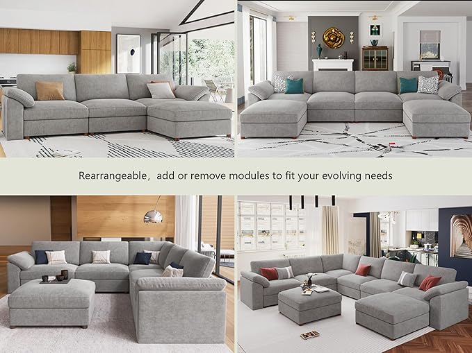 EASE MOOSE Oversized Sectional Modular Sofa with Ottoman,Modern Luxury Deep seat U Shape Modular Sofa Removable and Washable