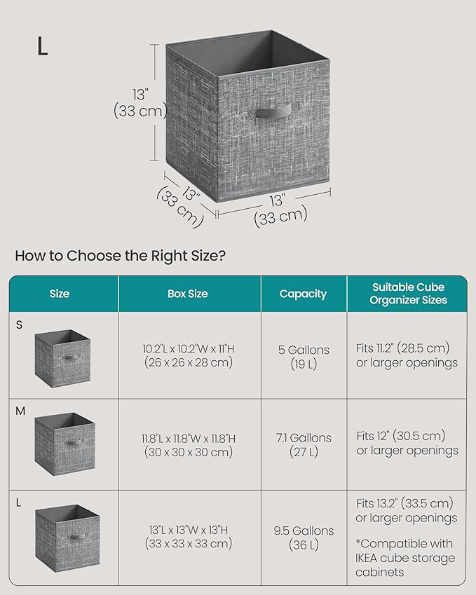 SONGMICS Storage Cubes, 13 x 13 x 13 Inches Non-Woven Fabric Bins with Double Handles, Set of 10, Closet Organizers for Shelves, Foldable, for Clothes, Cattail Gray UROB133G01