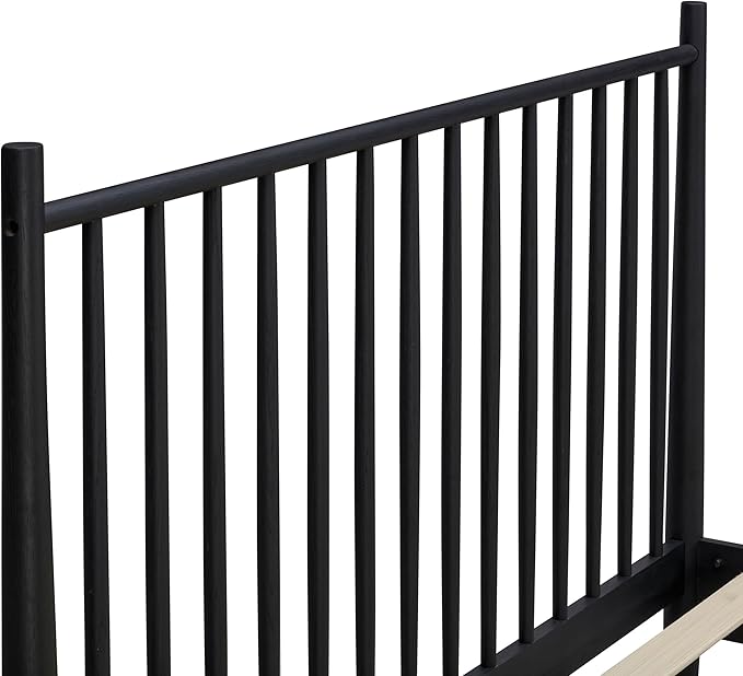 NTC Inno Wooden Bed Frame with Headboard, Solid Oak and Rubber Wood Foundation with Silent Slats and Wood Central Supports, 1000 Lb Capacity, Effortless Assembly, Queen - Burnt Black