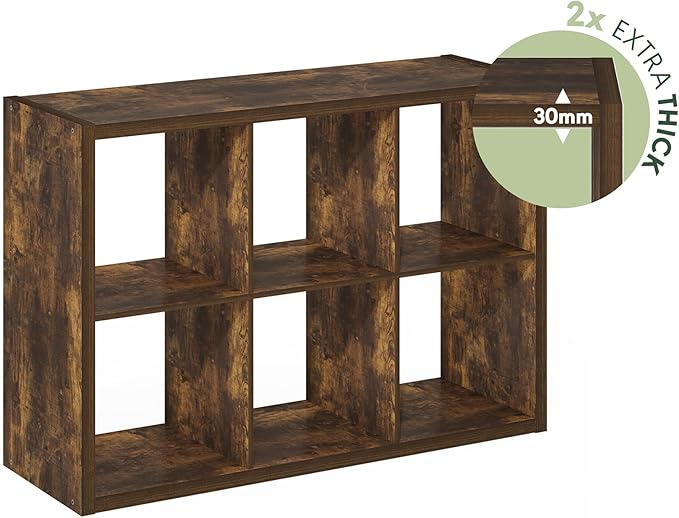 Furinno Cubicle Book Shelf, 6-Cube Thick Frame Bookshelf, Horizontally & Vertically Reversible Bookcase with Open Back, 14.6 x 43.8 x 30, for Living Room, Bedroom, Home Office, Amber Pine