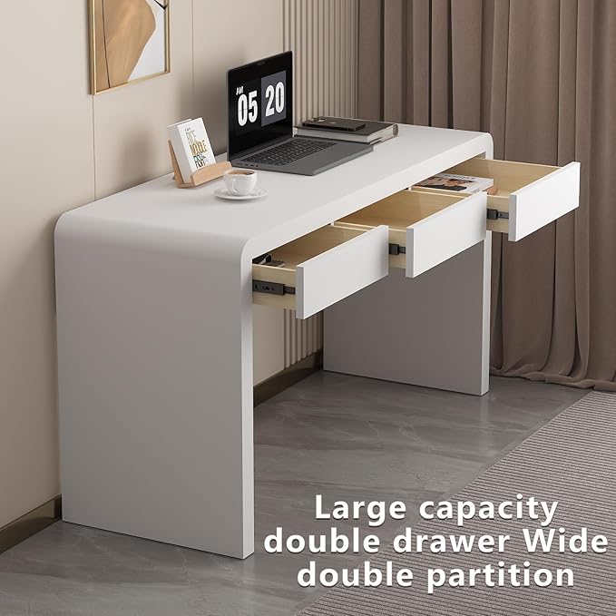 Dongge White Computer and Gaming Desk with Drawers.Home Office desks for Bedroom.Wooden Kids' Writing Table.Three-Layer Lacquered Thick Wooden Board Work Desk That can be Used as a Vanity