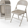 VINGLI Folding Chairs All Steel Metal Frame, Capacity 350 lbs, Durable Portable and Versatile for Indoor Outdoor Use, Khaki, Set of 8