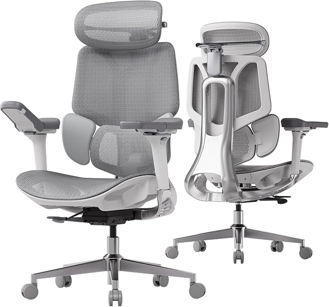Hbada E3 Pro Ergonomic Office Chair, Big and Tall Office Chair - with 3-Zone Dynamic Lumbar Support, 4D Adjustable Headrest, 6D Adjustable Armrests, Swivel, Grey(No Footrest)