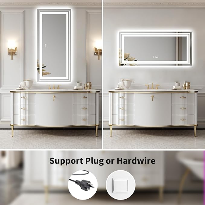 WTTY LED Bathroom Mirror 72''x40'' with Front and Backlight, Large Dimmable LED Vanity Wall Mirrors, Double LED Bathroom Mirror with Anti-Fog, 3 Colors, Memory Function, Shatter-Proof, ETL Listed