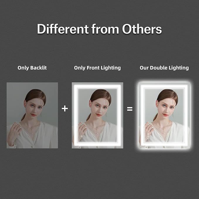 24x32 Inch LED Bathroom Mirror with Lights, Front Light and Backlit Anti-Fog Dimmable Memory Lighted Vanity Mirror, Shatterproof Wall-Mounted Led Mirror for Bathroom