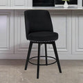 MINCETA Bar Stool, 26 Inch Upholstered Barstool with High Back and Footrest, Swivel Counter Height Barstool for Kitchen Island Home Bar Black