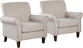 Prilinex Upholstered Living Room Chair Set of 2 - Large Comfy Fabric Accent Chair Single Sofa with Cushion, Rolled Armrest & Nailhead Trim, Mid Century Farmhouse Armchair for Bedroom, Office, Beige