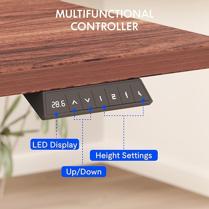 FLEXISPOT EN2 Whole-Piece Standing Desk with Clamp Power Strip, 48 x 24 Electric Stand Up Height Adjustable Desk with Cable Management (White Frame + 48" Mahogany Desktop, 2 Packages)