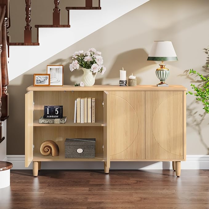 Tribesigns Buffet Cabinet Sideboard with Storage, Large Storage Cabinet Sideboard Buffet Table with Doors for Living Room Kitchen Dining Room (Light Brown)