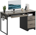 Bestier 48” Computer Desk with Drawers, Office Desk with Storage, Industrial Wood Writing Desk with File Drawer, Keyboard Tray & 2 Hooks for Home Office & Studio, Gray
