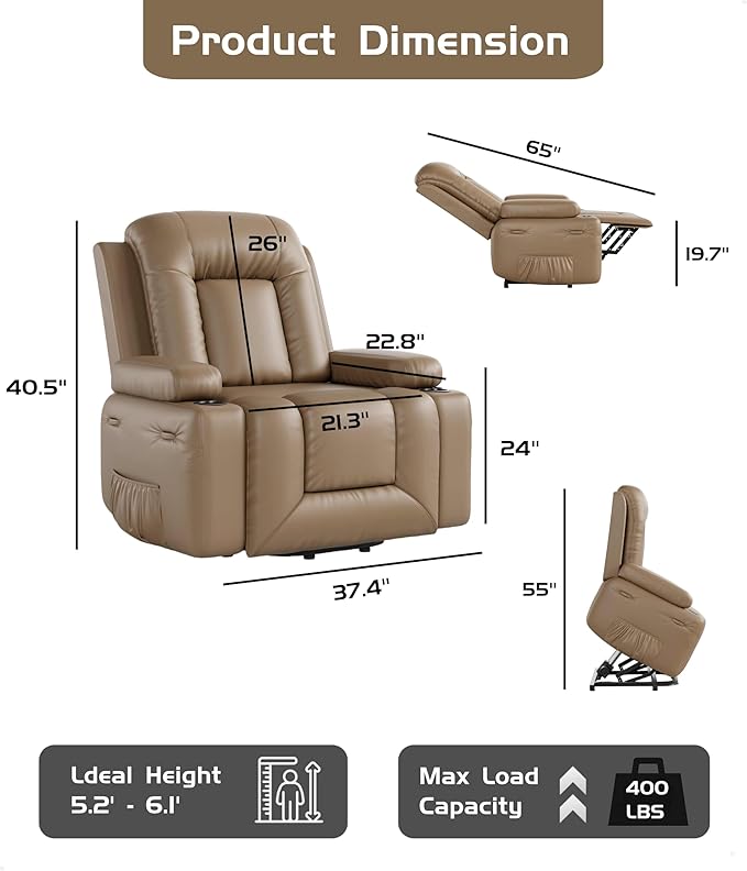 GarveeHome Power Lift Recliner Chair - Heat and Massage, Adjustable Back and Legs, PU Leather Electric Lift Chair Designed for The Elderly and People with Mobility impaired