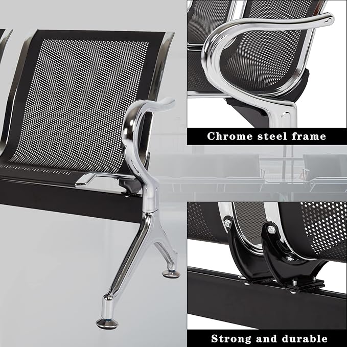 Kinsuite Waiting Room Chair - 3-Seat Airport Reception Lobby Office Bench, Black