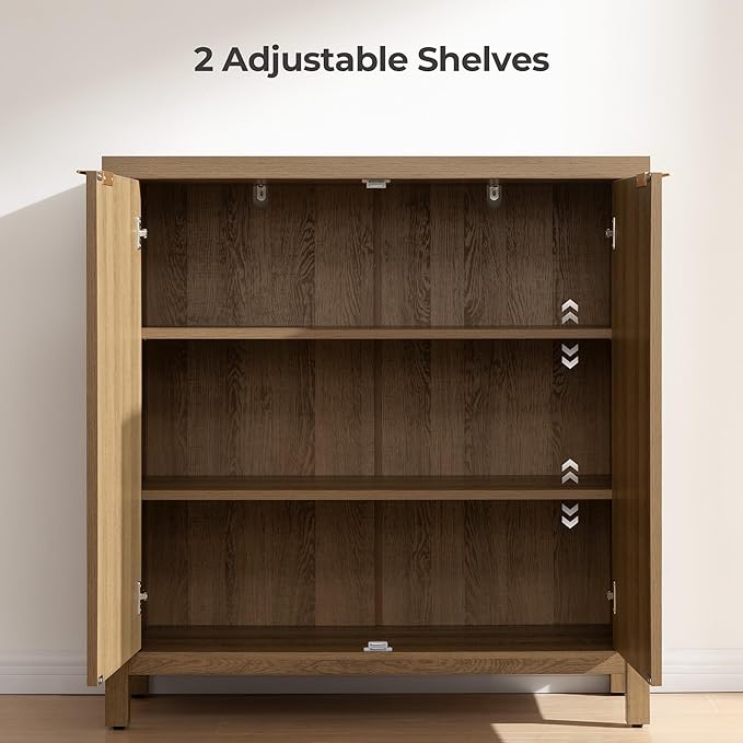 SICOTAS 68" W Rattan Sideboard Buffet Cabinet with Storage Set of 2, Mid Century Modern Credenza with Arch Doors & Shelves Farmhouse Coffee Bar Media Console Cabinets for Living Room, Entryway