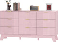 Fluted Dresser for Bedroom with 9 Drawers, 57" Pink Dressers & Chest of Drawers for Girls, Mid Century Modern Dresser of Closet TV Stand, Boho Wood Chests of Drawer for Living Room, Hallway, Pink