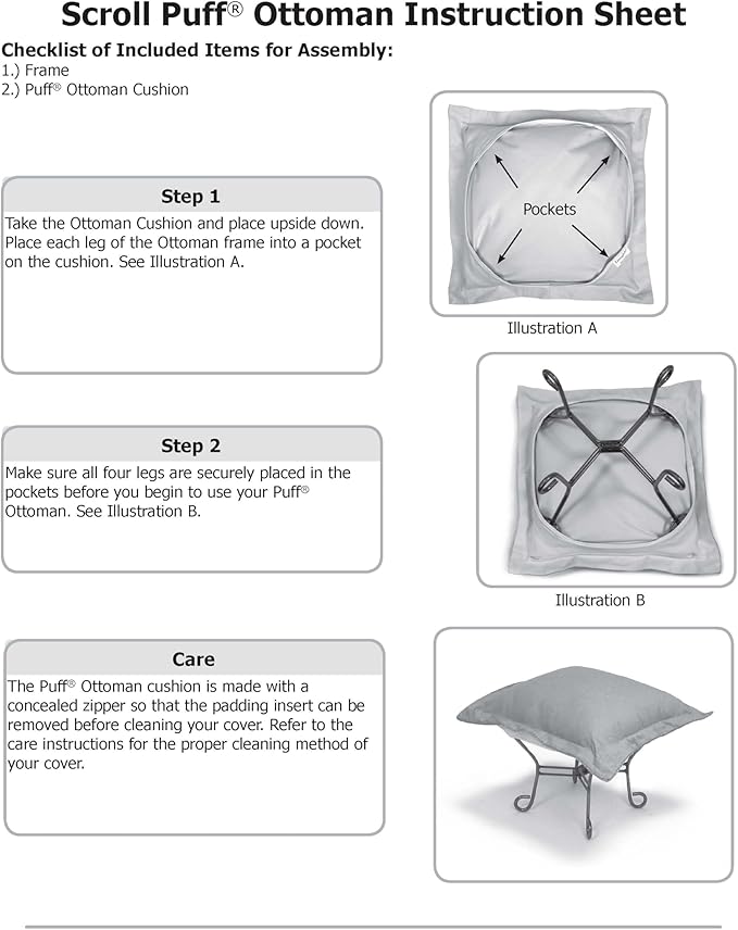 Howard Elliott Scroll Puff Ottoman Chair With Cover, Multipurpose Alternate Seating Footstool Footrest Chair with Titanium Frame, Patio Furniture for Camping, Home, Indoor & Outdoor, Bella Chocolate