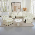 Power Recliner Sectional Couch with LED, Leather Reclining Sofa for Living Room, Muti-Functional Recliner Corner Sectional with Storage Console/Cup Holders/USB Ports (Creamy White, SECTIONAL & CHAIR)